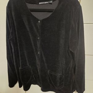 XL Gudrun Sjoden Black Velour Cardigan / Jacket with Pockets